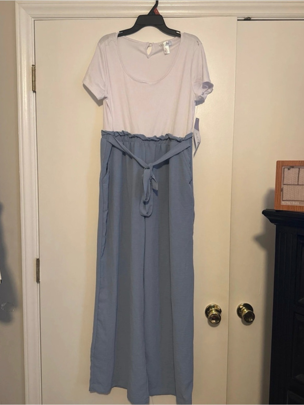 Light Blue and White Two-Tone Tie one pierce jumpsuit
